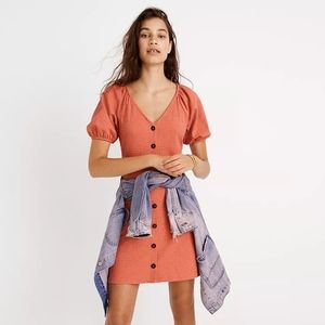 Madewell Texture & Thread Puff Sleeve Dress in Salmon Size Medium